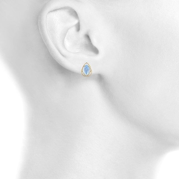 14Kt Gold Plated Aquamarine Pear Teardrop Earrings - Picture 3 of 3
